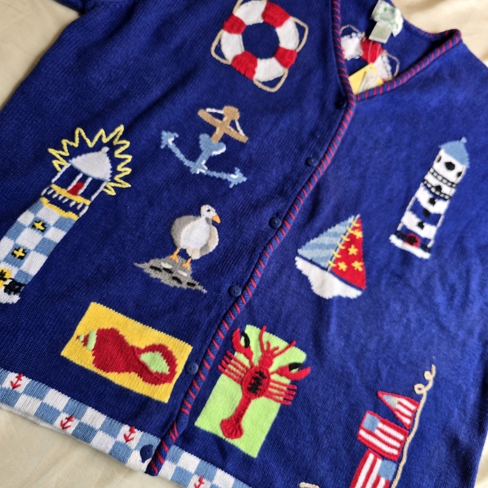 Nautical Beach Quacker Factory Women  Lighthouse Button Front Cardigan 3X‎ NWT - Picture 3 of 10